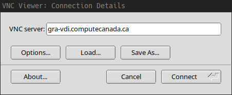 Connecting to gra-vdi.computecanada.ca with TigerVNC.