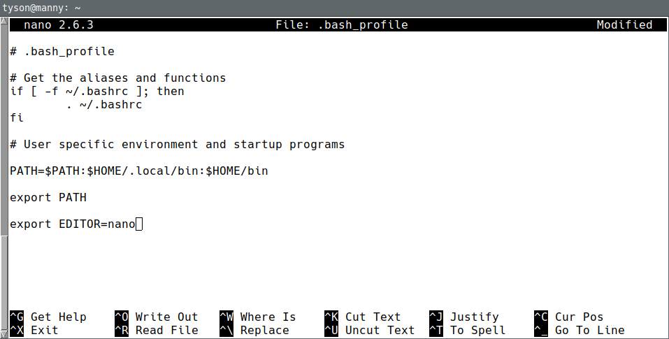 Editing ~/.bash_profile in nano