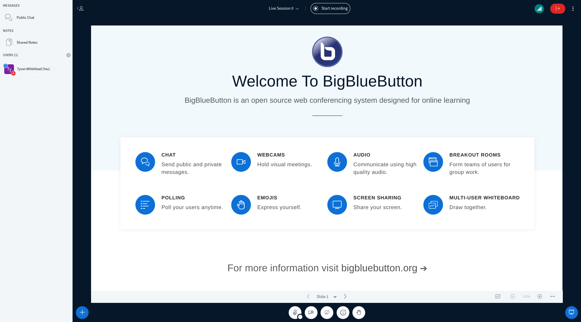 BigBlueButton Menu